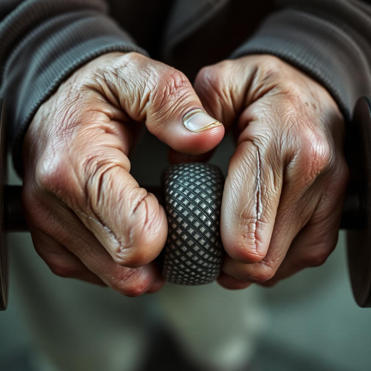 Older hands gripping a barbell